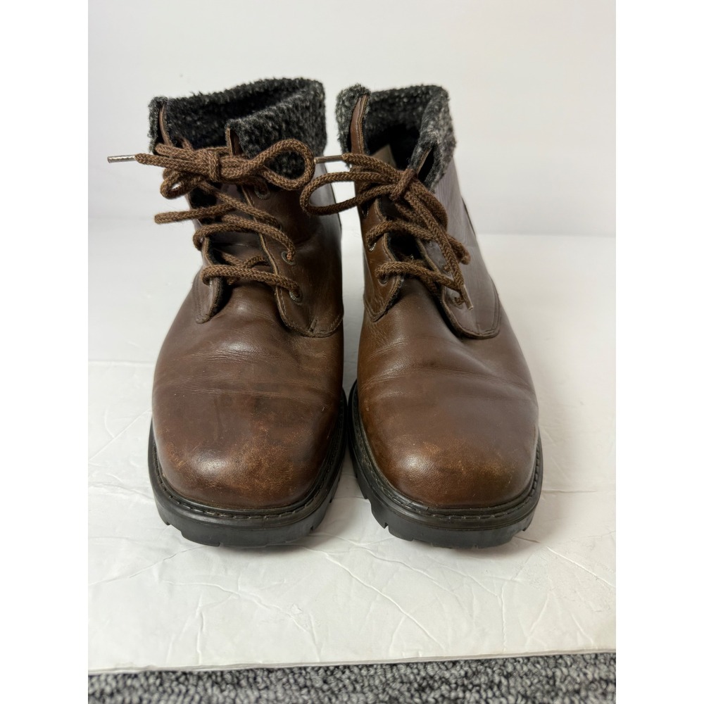 Blondo Brown Leather Waterproof Lace Up Boots Knit Collar Made in Canada 7W